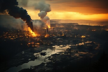 photograph of industry metallurgical plant dawn smoke smog emissions bad ecology