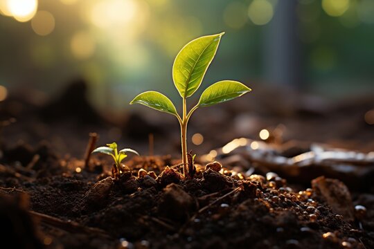 Seedling are growing in the soil with sunlight.The world wide platform to plant trees.Planting trees to reduce global warming