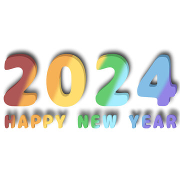 Happy New Year, New Year's Day 2024 colorful letters Rainbow Pastel and the shadow of the lett
