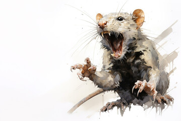 Image of digital painting an rat on a white background. Wildlife Animals. Illustration, Generative AI.