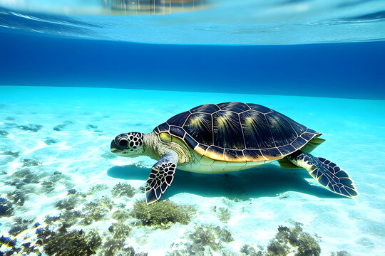 green sea turtle swimming, Generative AI	