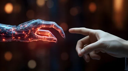 Foto op Plexiglas Convergence of Humanity and Technology, Robot and Human Hand Connection. generative ai © ekhtiar