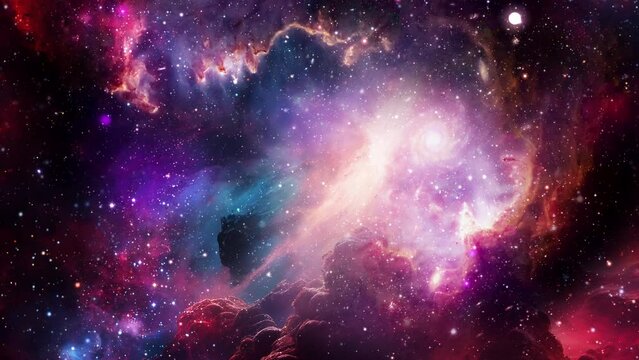 Galaxy space travel glow pink purple orange red nebula milky way cloud in deep space abstract sci fi background  . 4K 3D seamless loop Sci-Fi Space flight to glow energy gas dust cloud nebula. Galaxy 