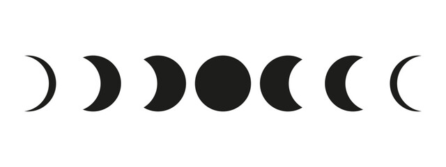 Flat icon set of Moon Phases isolated on white background - obrazy, fototapety, plakaty