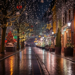Fototapeta na wymiar Christmas lights on the street, Christmas decorations on the street, Christmas celebrations on the street