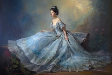 Woman blue dress paint. Water art fashion. Generate Ai