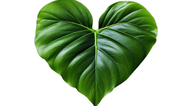 Heart-shaped dark green leaf of philodendron tropical foliage plant, indoor houseplant isolated on transparent white background 