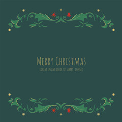 Traditional Christmas  greeting cards card ornate floral frames, background and copy space. Universal artistic templates.  Christmas ornaments and typographic design.Vector illustration.