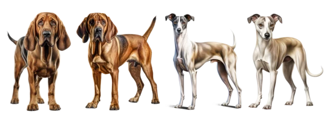 Fotobehang Bloodhound and whippet dog, sitting and standing. Isolated on transparent background © Aspect_Studio