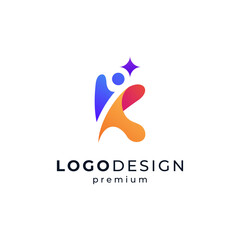 Obraz premium colorful people and star for childcare, charity, social, education or orphanage logo design