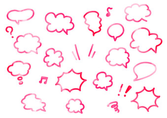 水彩風　手描きフリーハンド　吹き出し　ピンク