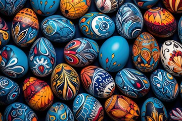 Vibrant Easter Eggs: Colorful Murals on Blue