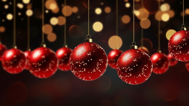 Photo of red Christmas ornaments hanging from strings