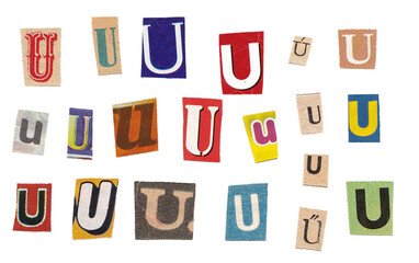 Letter U, Retro Magazine Newspaper Cutout Letter © Grunge Designs