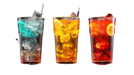 Ice Soft Drinks In The Glass, isolated on transparent white background cutout 
