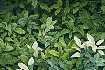 Green foliage with bright white border. Generative AI