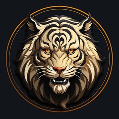 round tattoo logo symbol with tiger face on black background