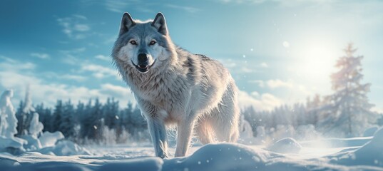 Wolf on wildlife winter. Generative AI technology.	
