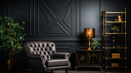 Modern interior design for home, office, interior details with dark classic wall. ai generative