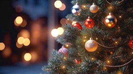 Obraz na płótnie Canvas Photo of a beautifully lit Christmas tree, creating a festive atmosphere