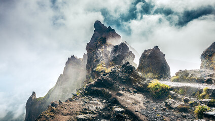 Pico do Arieiro in the clouds, Madeira, Portugal. - 657521394