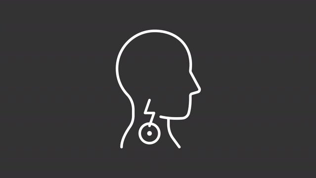 2D white simple thin line animation of throat pain, HD video with transparent background, seamless loop 4K video representing medical treatment.
