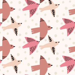 Boho Birds Seamless Kids Pattern. Childish Vector background for textile, fabric, wallpaper