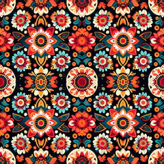 seamless pattern with flowers mandalas in retro style