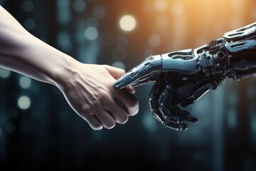Robot and human touch. Simplifying business life with artificial intelligence. Generative Ai.