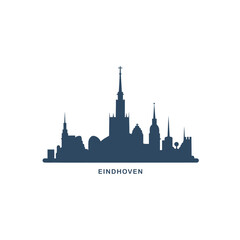 Naklejka premium Eindhoven Netherlands cityscape skyline city panorama vector flat modern logo icon. Holland region emblem idea with landmarks and building silhouettes. Isolated graphic