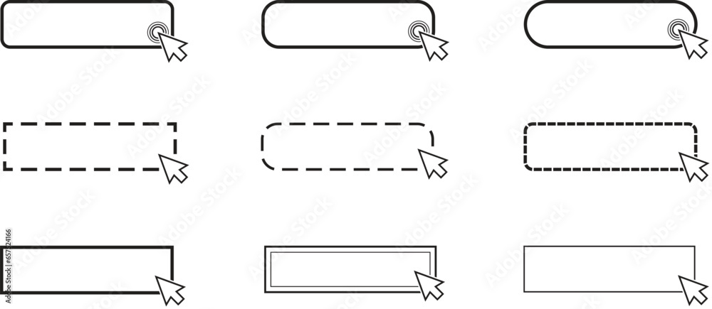 Poster click here button with arrow pointer clicking. blank click here web button set. button vector illust