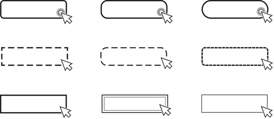 Click here button with arrow pointer clicking. Blank click here web button set. Button Vector illustration - obrazy, fototapety, plakaty