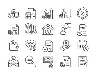 TAX thin line icons. Editable stroke. For website marketing design, logo, app, template, ui, etc. Vector illustration.