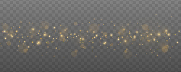 The dust sparks and golden stars shine with special light. Soft golden sunbeams with glare. Light gold dust set. golden dust light. Podium light. Vector.