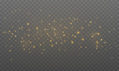 Sun light effect on a transparent background. Christmas glowing dust background. Soft golden sunbeams with glare.