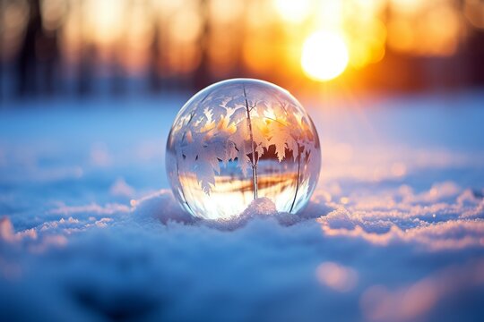 Tiny Earth Globe in Winter Hoarfrost