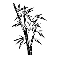Naklejka premium Set of bamboo silhouette on white background. Black bamboo stems, branches and leaves. 