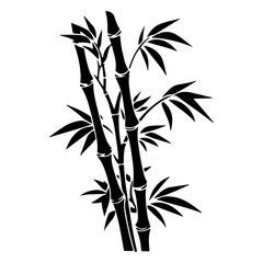 Set of bamboo silhouette on white background. Black bamboo stems, branches and leaves.
