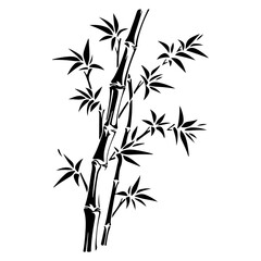 Set of bamboo silhouette on white background. Black bamboo stems, branches and leaves.
