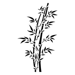 Set of bamboo silhouette on white background. Black bamboo stems, branches and leaves.

