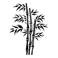 Set of bamboo silhouette on white background. Black bamboo stems, branches and leaves.
