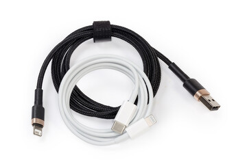 Two cables USB Type-A and Type-C to Lightning