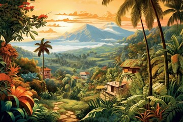 Illustration of a scenic landscape in the Caribbean. Generative AI