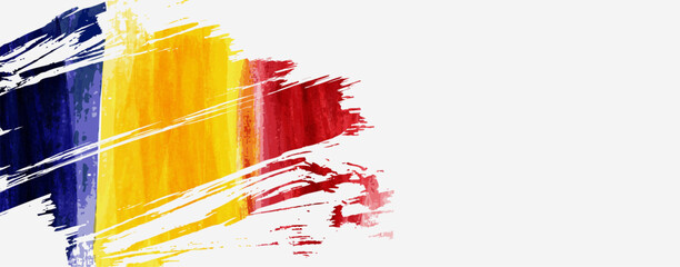 Grunge abstract watercolor painted flag of Romania. Template for national holiday background, banner, poster,  invitation, etc.