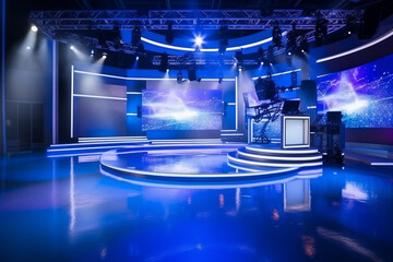 TV broadcast studio for producting news and talkshow - obrazy, fototapety, plakaty