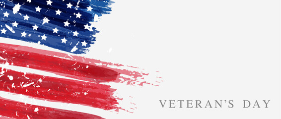 USA Veterans day background. Abstract grunge brushed flag with text. Template for United states of America national holiday. Horizontal banner. - obrazy, fototapety, plakaty