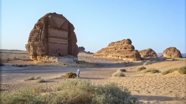 Hegra, Saudi Arabia Rock Tomb Structure - Tracking Shot