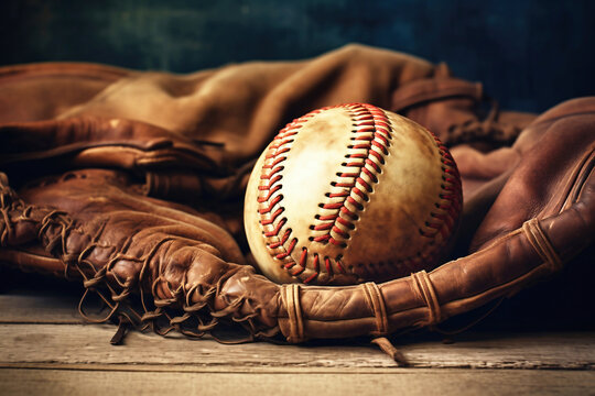 Photo of a baseball in a catcher's mitt on a table