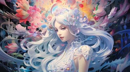 Fotobehang Hand-drawn illustrations of girls in the beautiful magical world of anime  © 俊后生