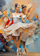 oil painting of girl ballerina dancing abstract figure. collection of designer oil paintings. Decoration for interior. Contemporary abstract art on canvas. A set of pictures with different texture.